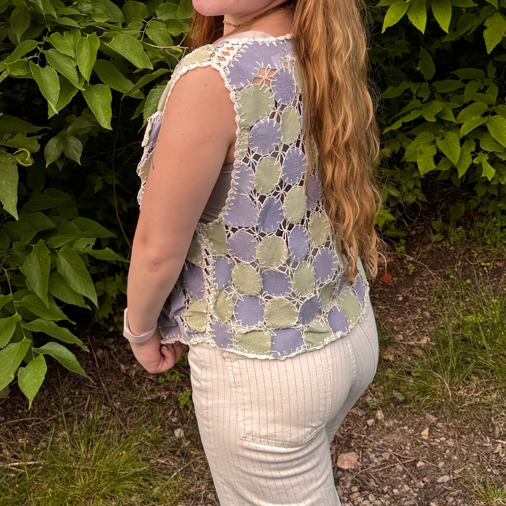Vintage Purple and Green Patchwork Crocheted Vest - Picture 9 of 9